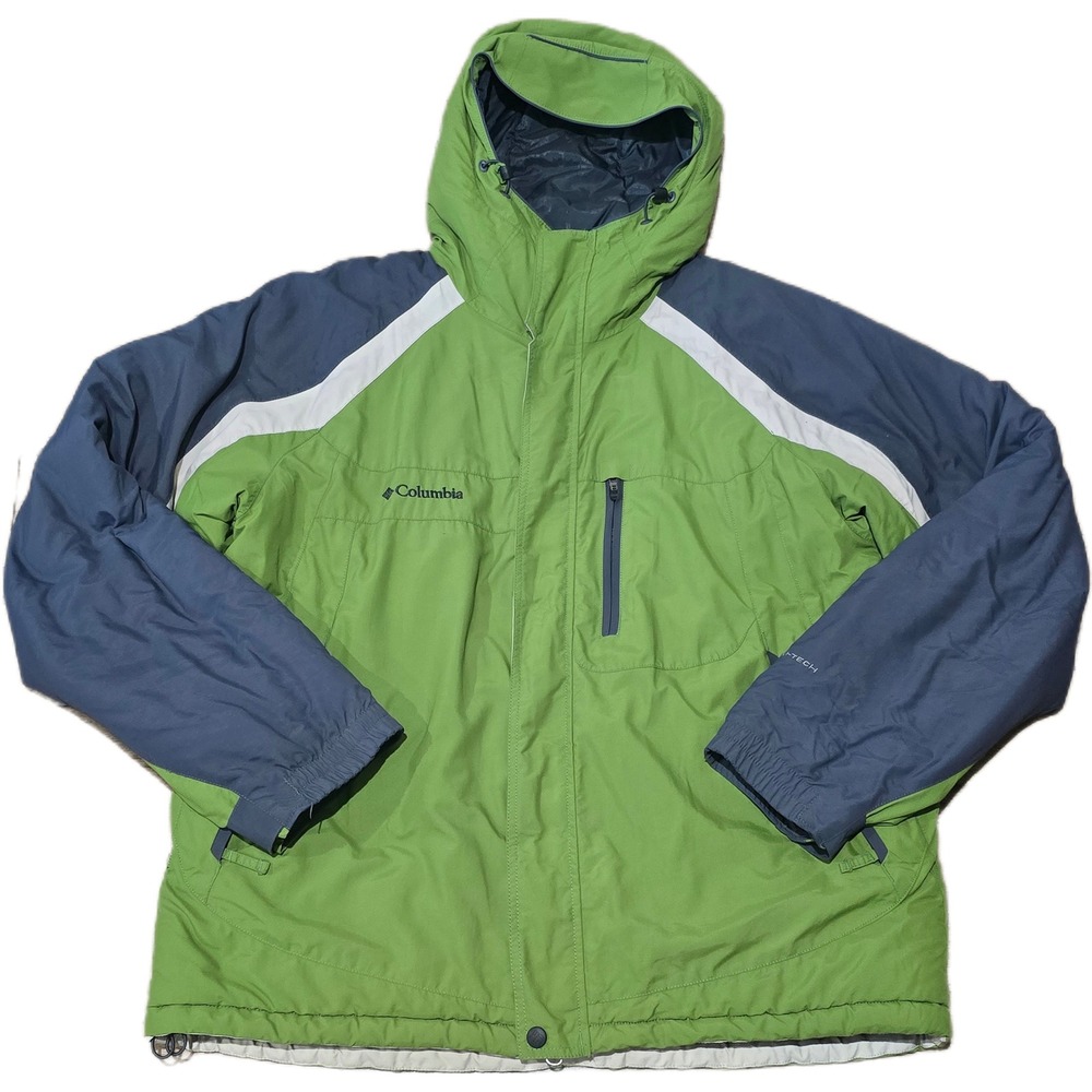 Columbia Omni-Tech‎ Ski Jacket Mens Large Green Blue Waterproof Hooded
